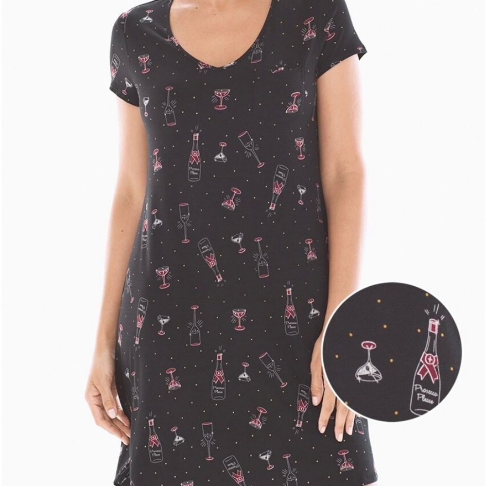 NWT M Soma Short Sleeve Sleepshirt Prosecco Please Black